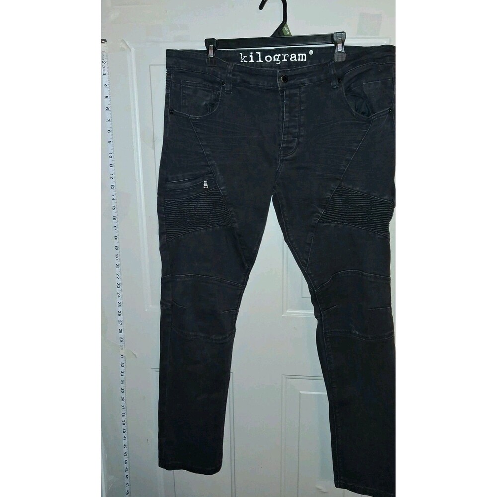Kilogram Mens Black Dark Denim Skinny Slim Biker Jeans 5-Pocket 42x32 Y2K/Modern